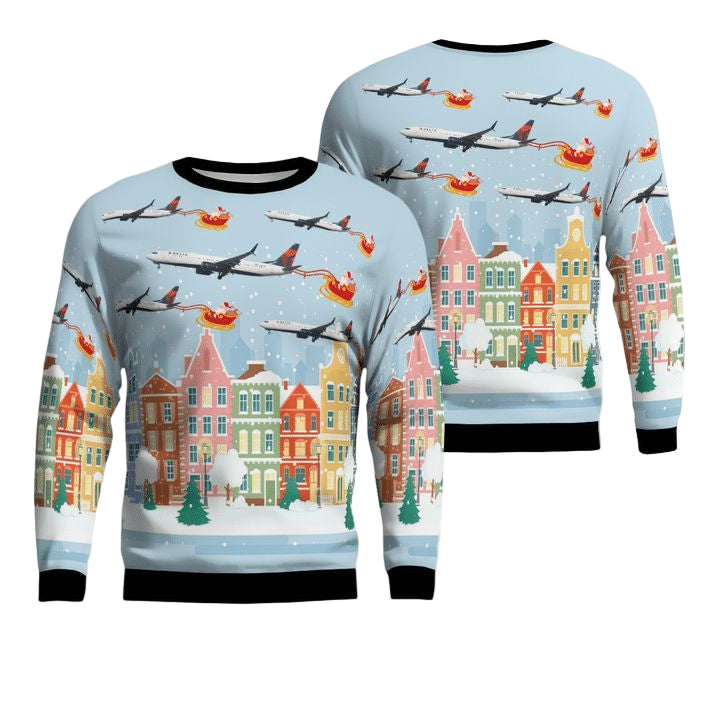 Delta Airlines Boeing 737-900ER Christmas AOP Sweater ? Usalast