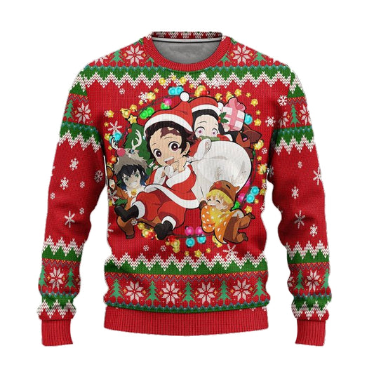 Demon Slayer Anime Ugly Christmas Sweater Red Xmas Gift ? Usalast