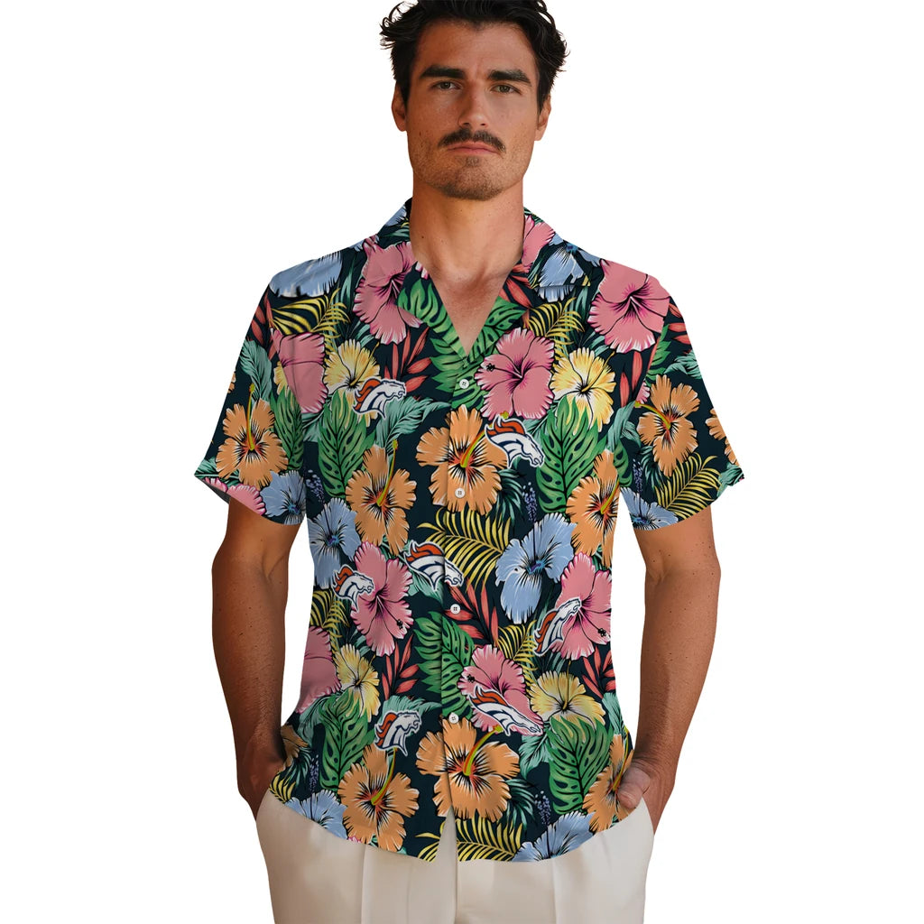 Denver Broncos Hawaiian Shirt - Brilliant Hibiscus Garden | Moonbestprint