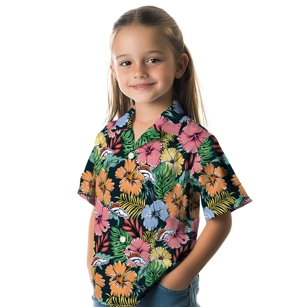Denver Broncos Hawaiian Shirt - Brilliant Hibiscus Garden | Moonbestprint