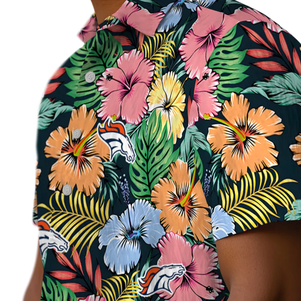 Denver Broncos Hawaiian Shirt - Brilliant Hibiscus Garden | Moonbestprint
