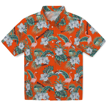Denver Broncos Hawaiian Shirt - Flamingo and Hibiscus | Moonbestprint
