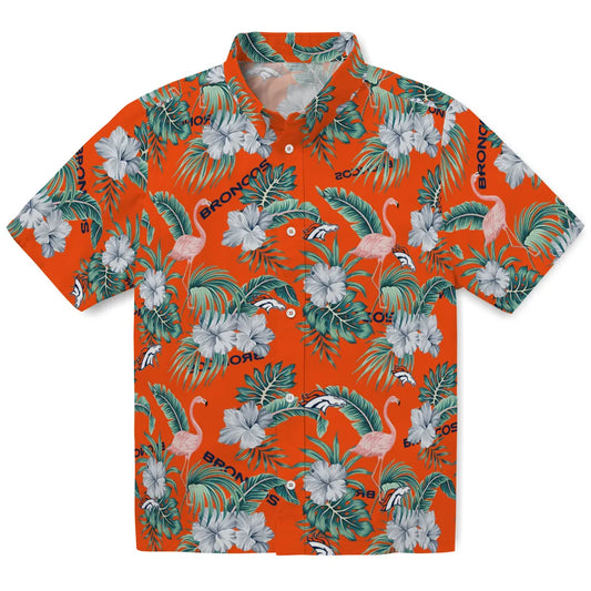 Denver Broncos Hawaiian Shirt - Flamingo and Hibiscus | Moonbestprint