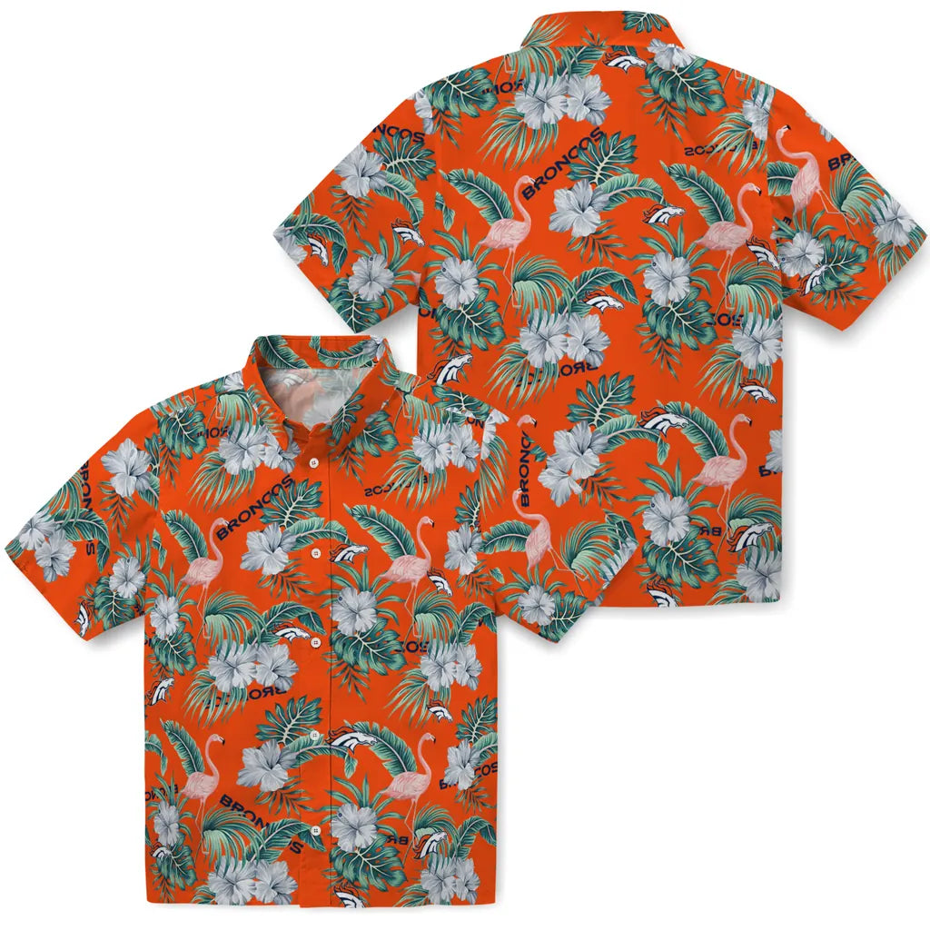 Denver Broncos Hawaiian Shirt - Flamingo and Hibiscus | Moonbestprint
