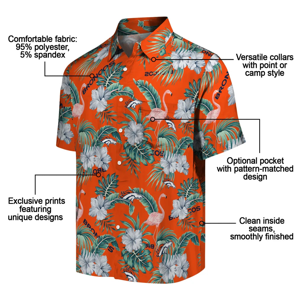 Denver Broncos Hawaiian Shirt - Flamingo and Hibiscus | Moonbestprint