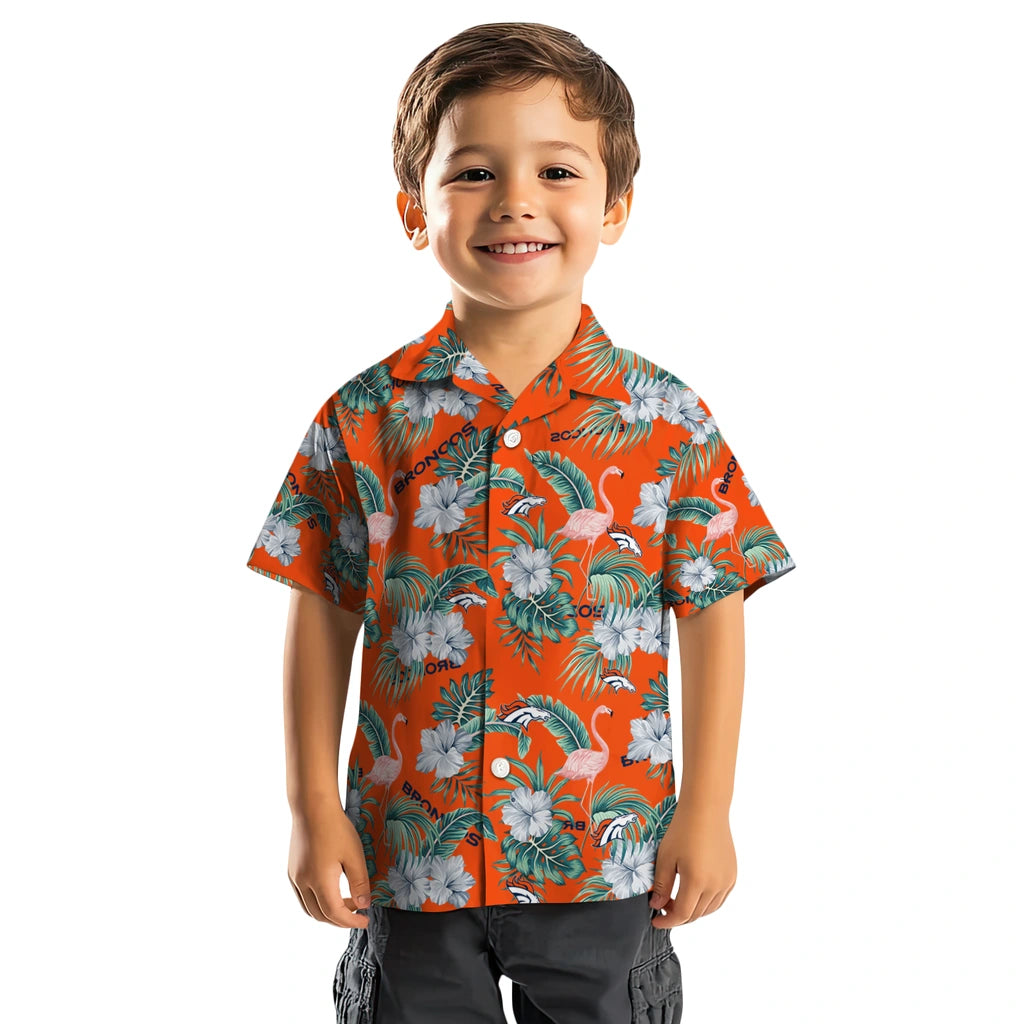 Denver Broncos Hawaiian Shirt - Flamingo and Hibiscus | Moonbestprint