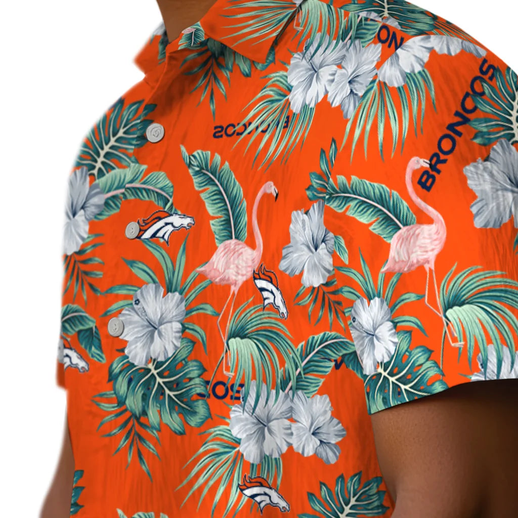 Denver Broncos Hawaiian Shirt - Flamingo and Hibiscus | Moonbestprint
