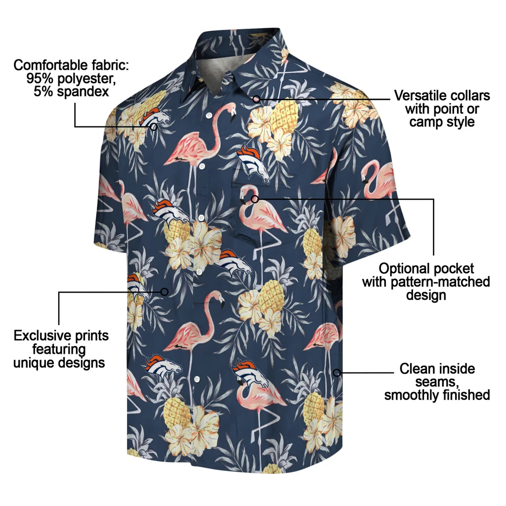 Denver Broncos Hawaiian Shirt - Flamingo Hibiscus | Moonbestprint