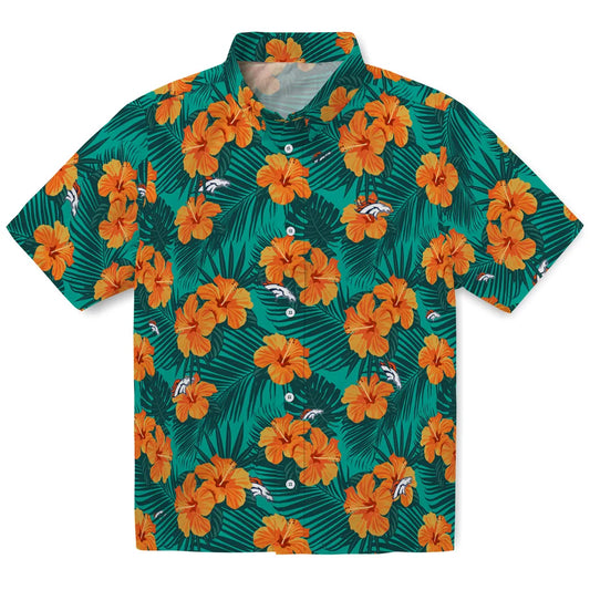 Denver Broncos Hawaiian Shirt - Hibiscus and Palm Leaves | Moonbestprint
