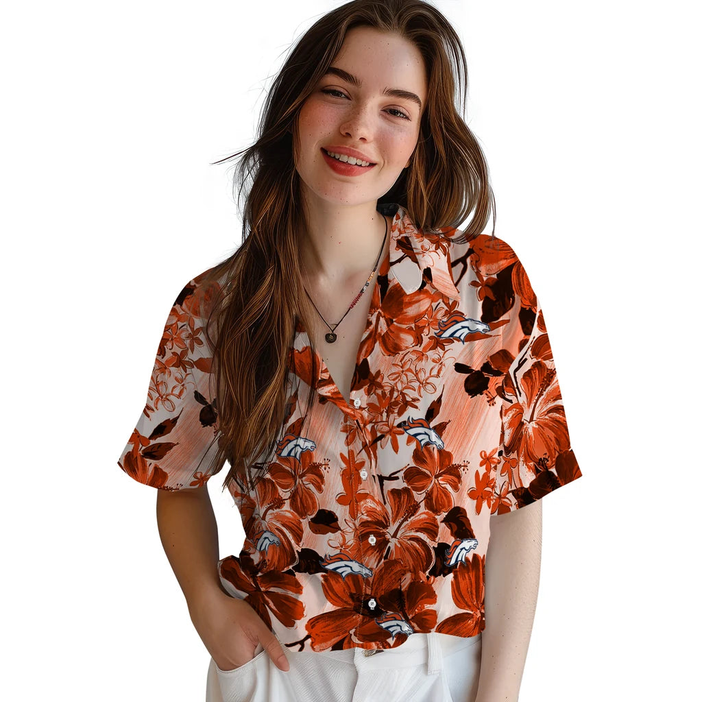 Denver Broncos Hawaiian Shirt - Hibiscus Arrangement | Moonbestprint
