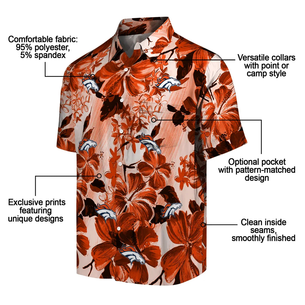 Denver Broncos Hawaiian Shirt - Hibiscus Arrangement | Moonbestprint