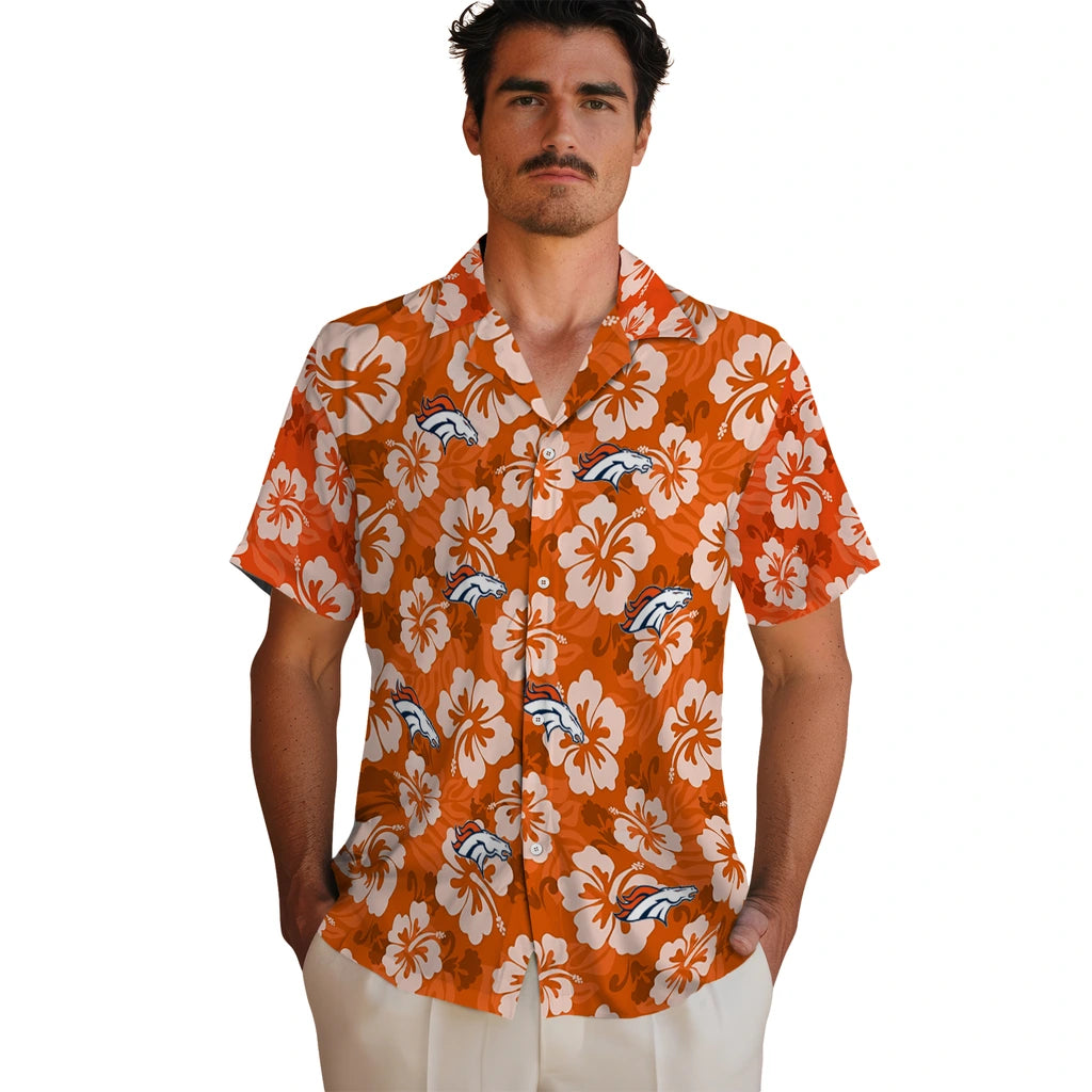 Denver Broncos Hawaiian Shirt - Hibiscus Cluster | Moonbestprint