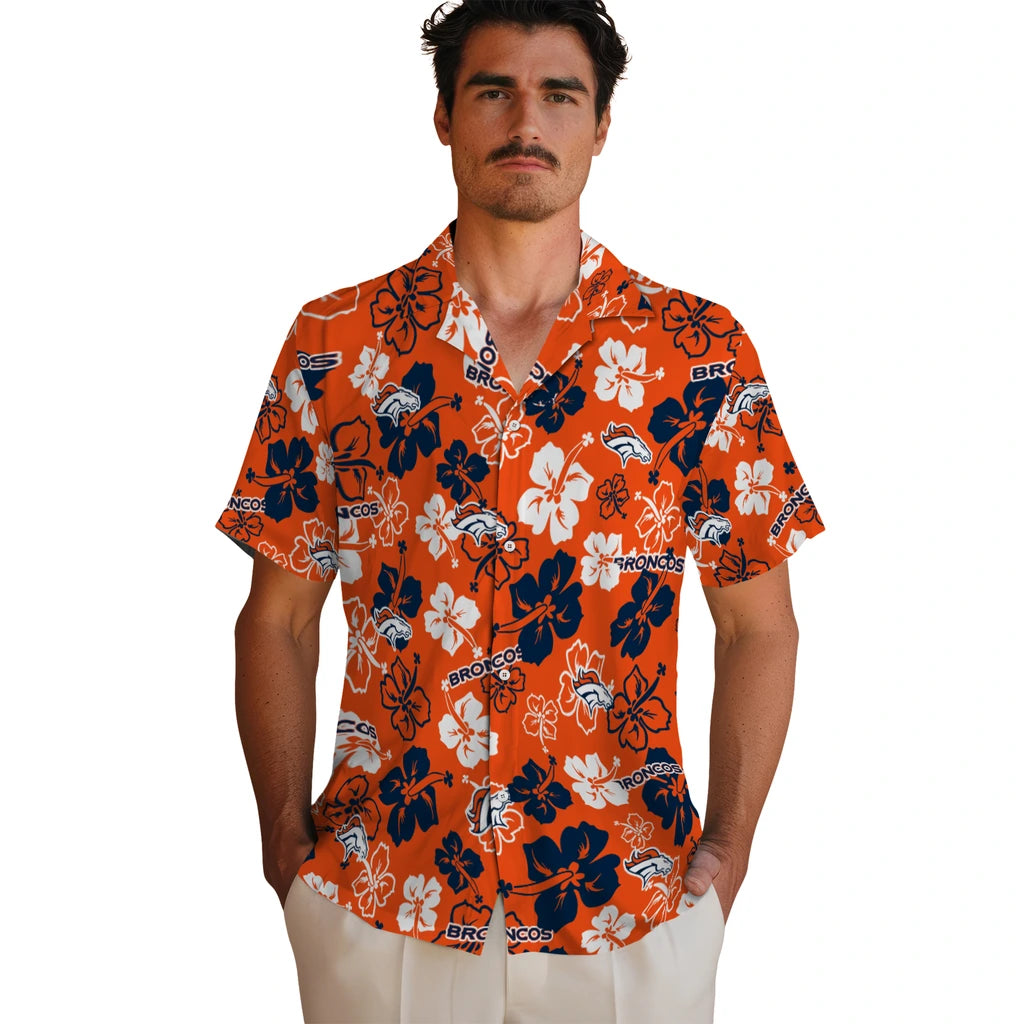 Denver Broncos Hawaiian Shirt - Hibiscus Flower Design | Moonbestprint