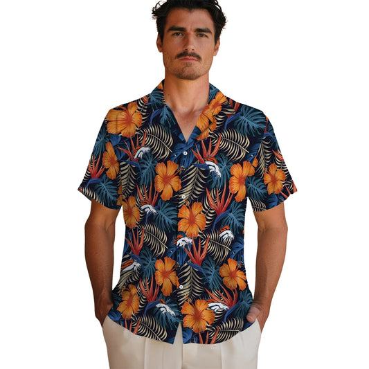 Denver Broncos Hawaiian Shirt - Hibiscus Foliage | Moonbestprint