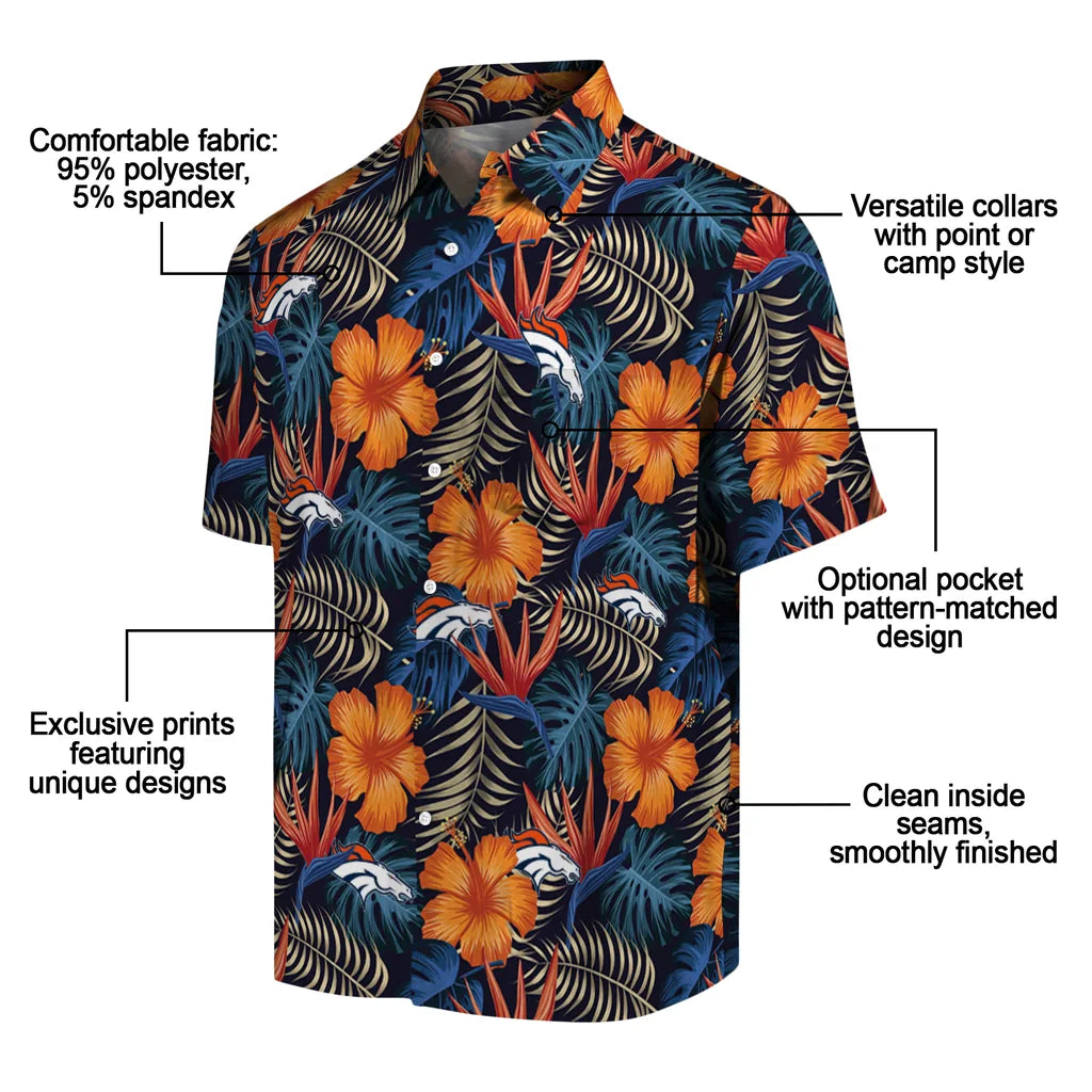 Denver Broncos Hawaiian Shirt - Hibiscus Foliage | Moonbestprint