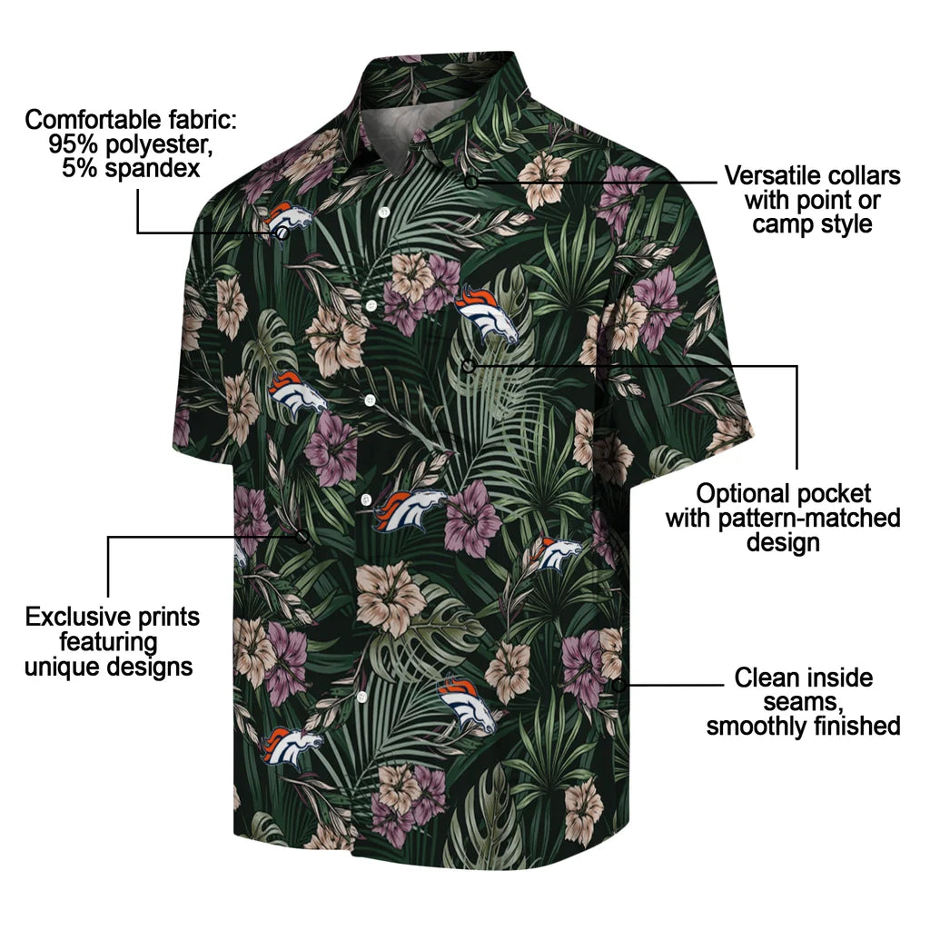 Denver Broncos Hawaiian Shirt - Hibiscus Leaves Pattern | Moonbestprint