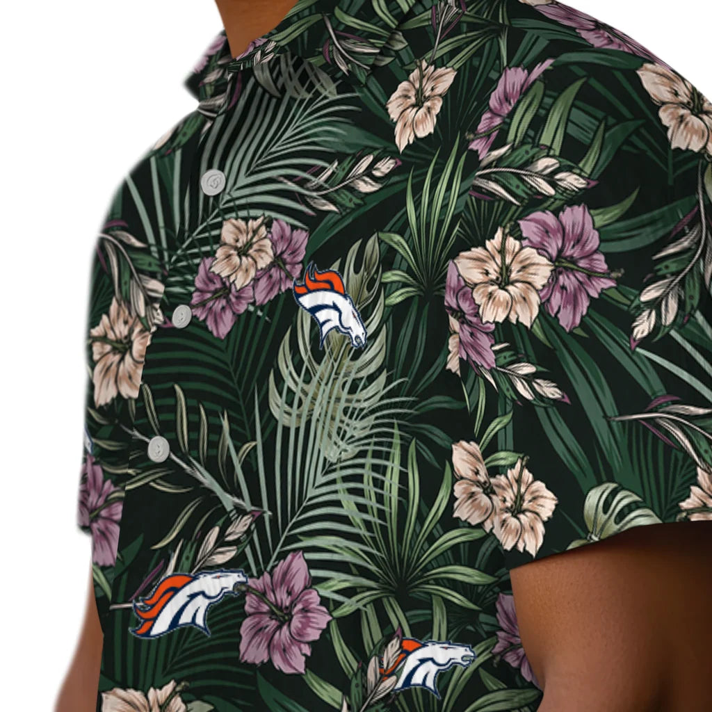 Denver Broncos Hawaiian Shirt - Hibiscus Leaves Pattern | Moonbestprint