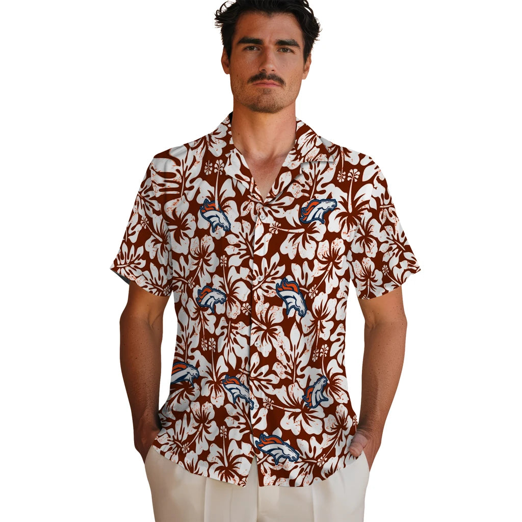 Denver Broncos Hawaiian Shirt - Hibiscus Motif | Moonbestprint