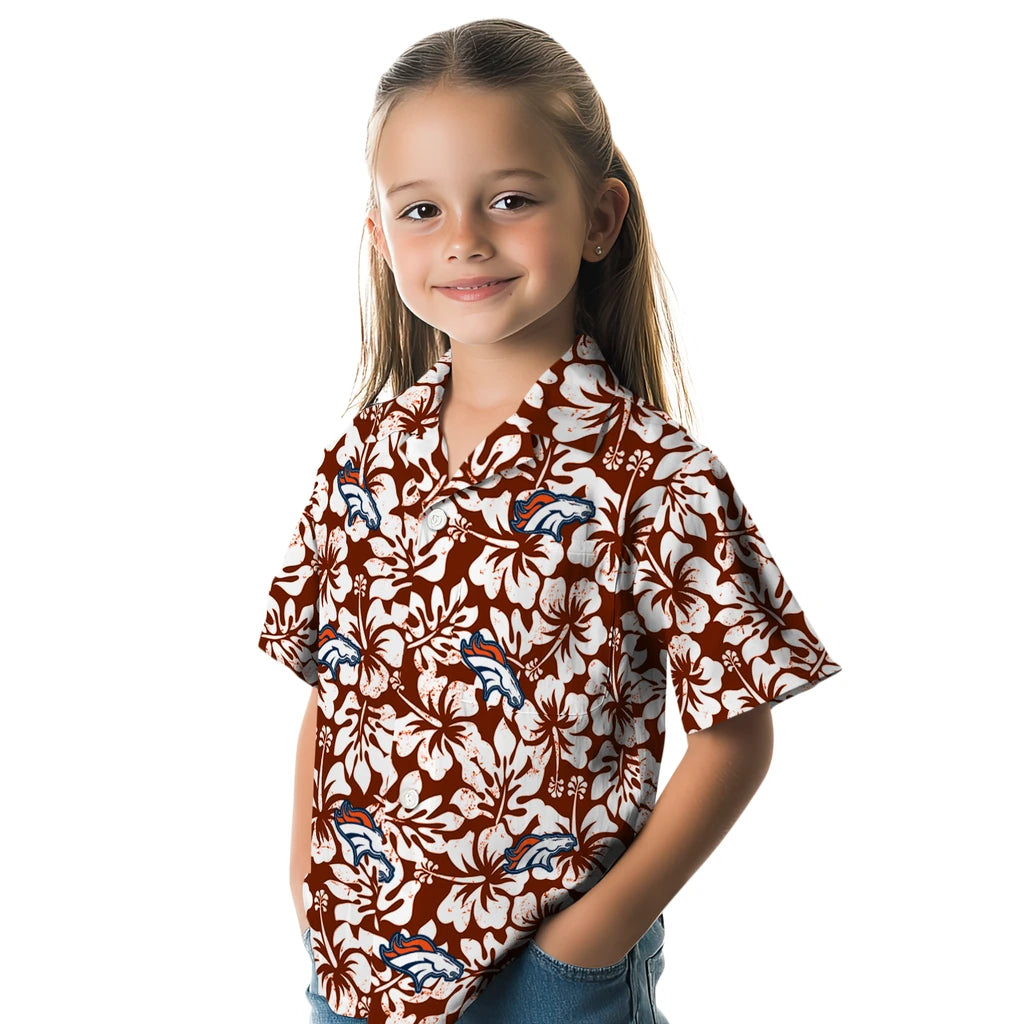 Denver Broncos Hawaiian Shirt - Hibiscus Motif | Moonbestprint