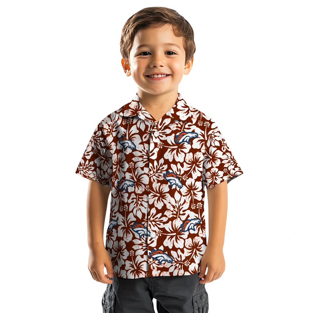 Denver Broncos Hawaiian Shirt - Hibiscus Motif | Moonbestprint