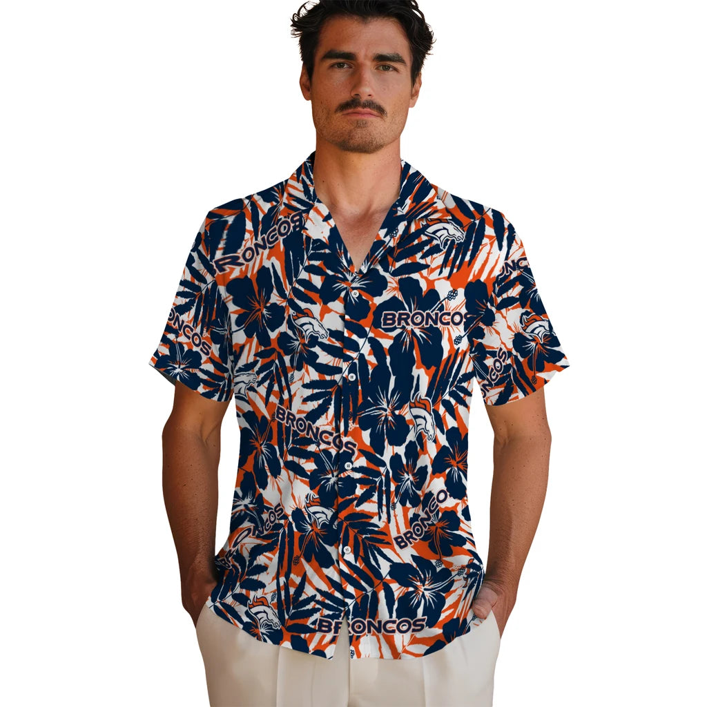 Denver Broncos Hawaiian Shirt - Hibiscus Overlay | Moonbestprint