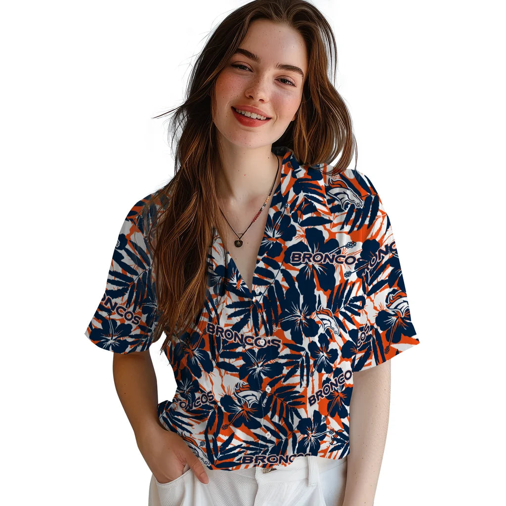 Denver Broncos Hawaiian Shirt - Hibiscus Overlay | Moonbestprint