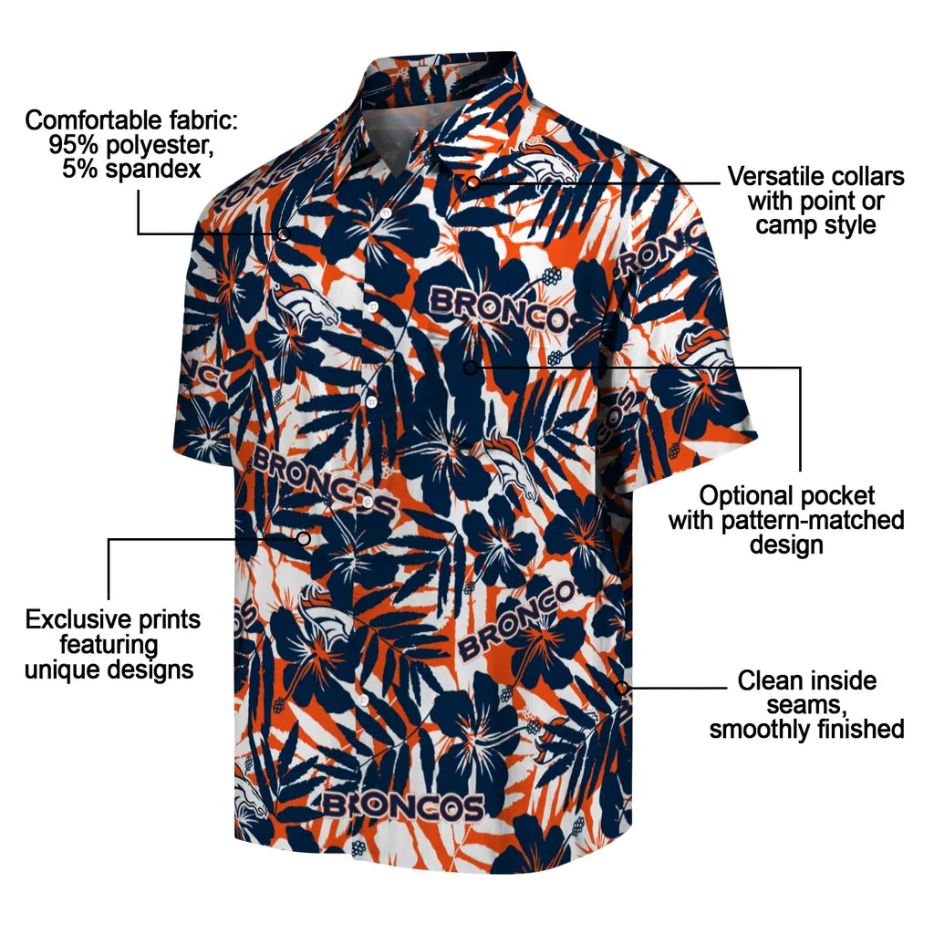 Denver Broncos Hawaiian Shirt - Hibiscus Overlay | Moonbestprint