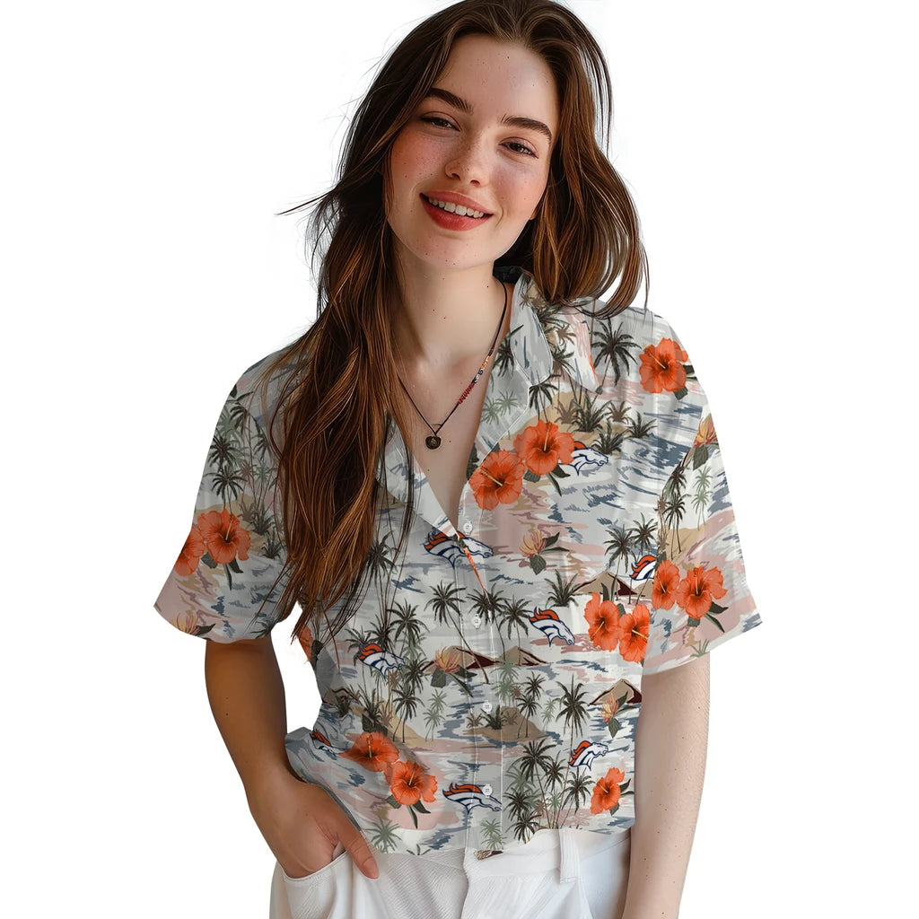 Denver Broncos Hawaiian Shirt - Hibiscus Seaside | Moonbestprint