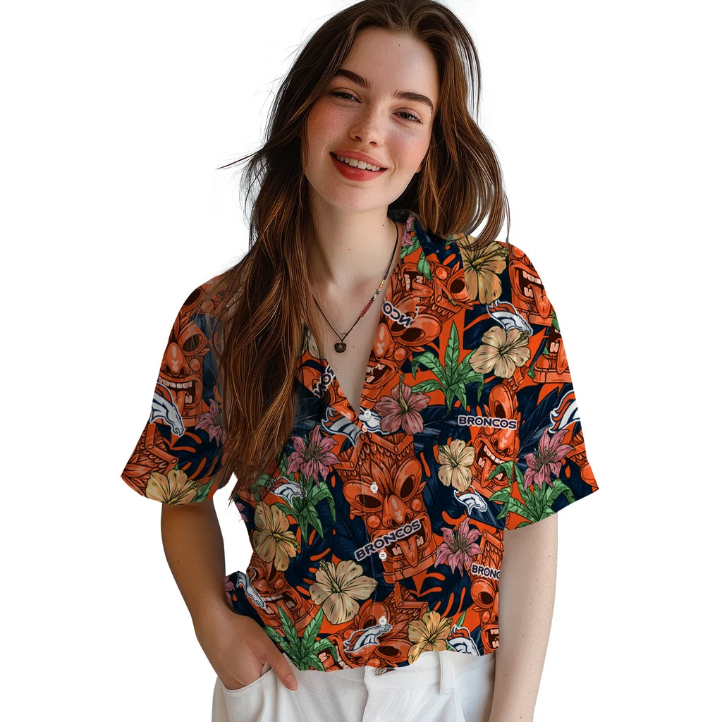 Denver Broncos Hawaiian Shirt - Hibiscus Tiki Jungle | Moonbestprint
