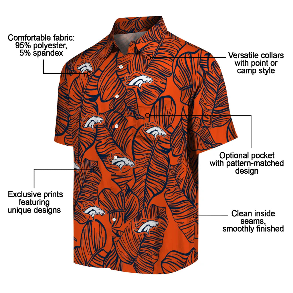 Denver Broncos Hawaiian Shirt - Leaf Outline | Moonbestprint