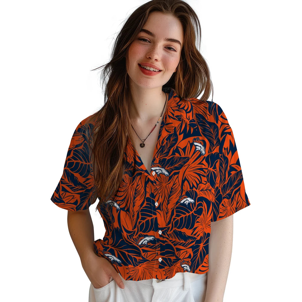 Denver Broncos Hawaiian Shirt - Monstera Layer | Moonbestprint