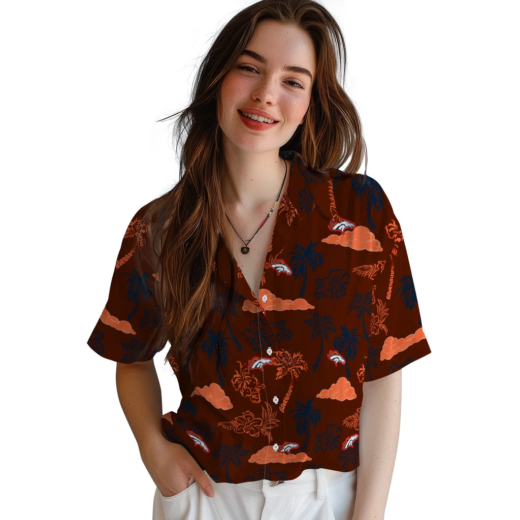 Denver Broncos Hawaiian Shirt - Palm And Clouds | Moonbestprint