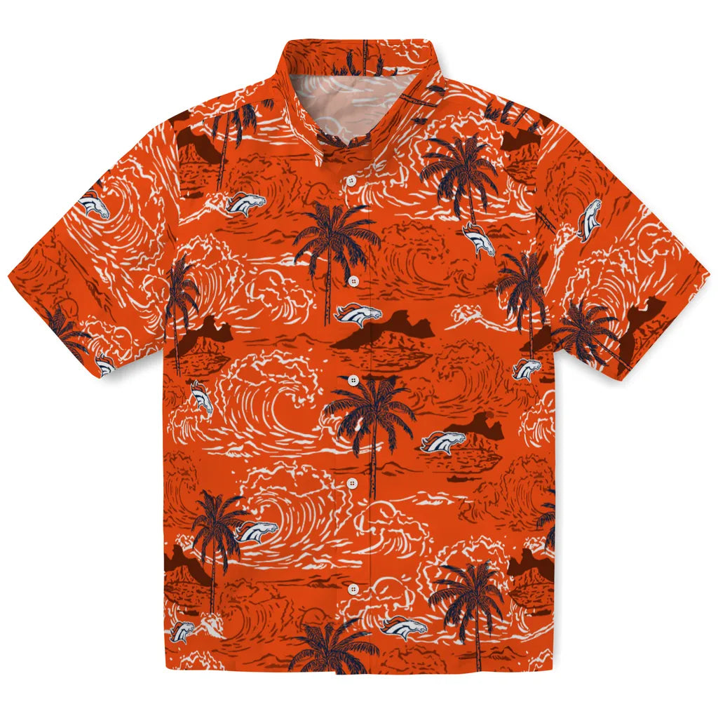 Denver Broncos Hawaiian Shirt - Wave Palm | Moonbestprint
