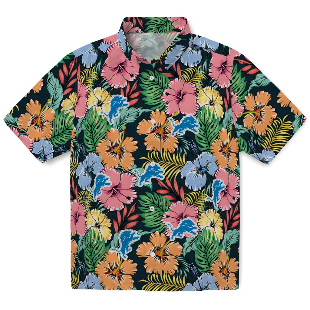 Detroit Lions Hawaiian Shirt - Brilliant Hibiscus Garden | Moonbestprint