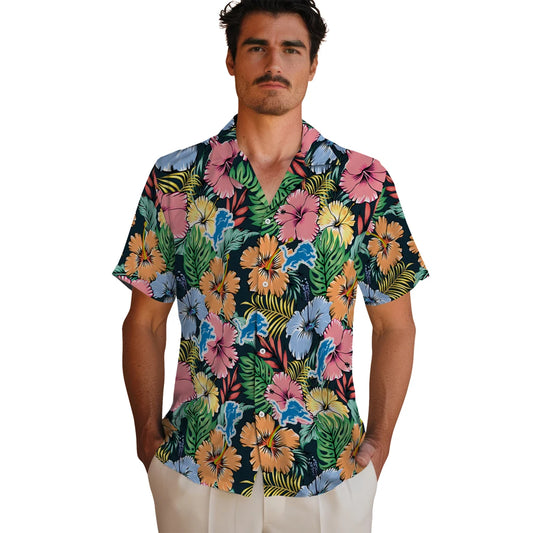 Detroit Lions Hawaiian Shirt - Brilliant Hibiscus Garden | Moonbestprint