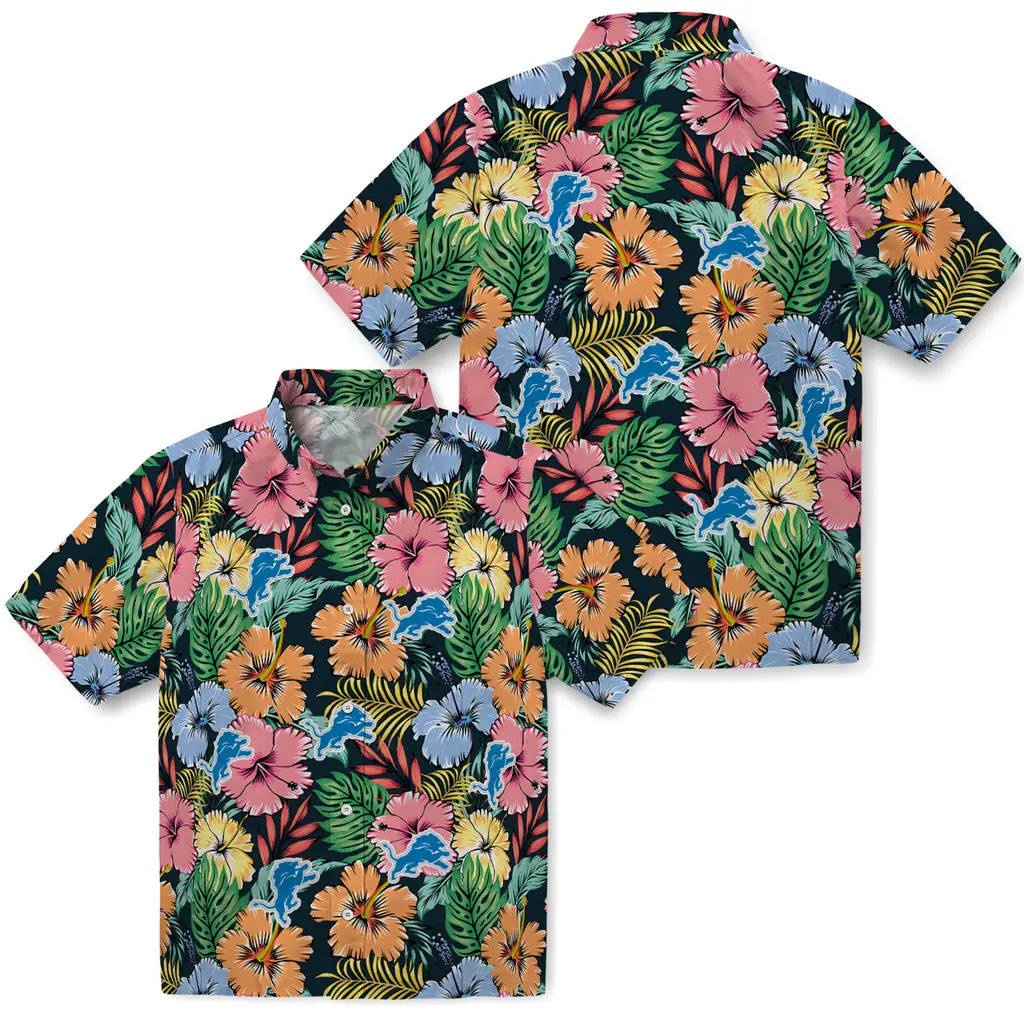 Detroit Lions Hawaiian Shirt - Brilliant Hibiscus Garden | Moonbestprint