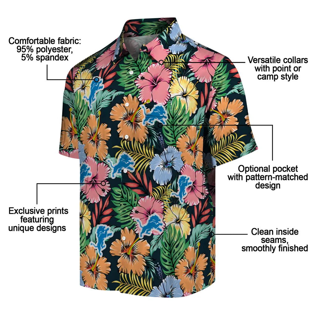 Detroit Lions Hawaiian Shirt - Brilliant Hibiscus Garden | Moonbestprint