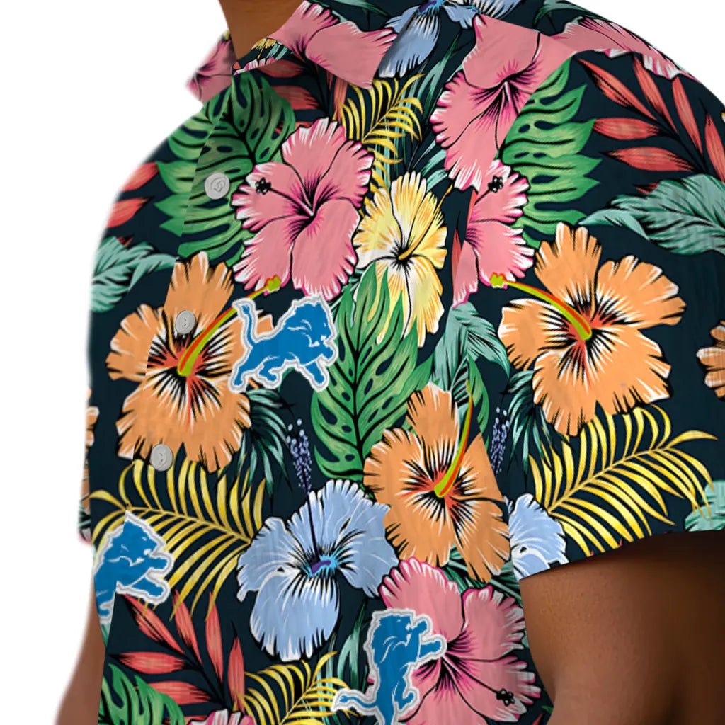 Detroit Lions Hawaiian Shirt - Brilliant Hibiscus Garden | Moonbestprint