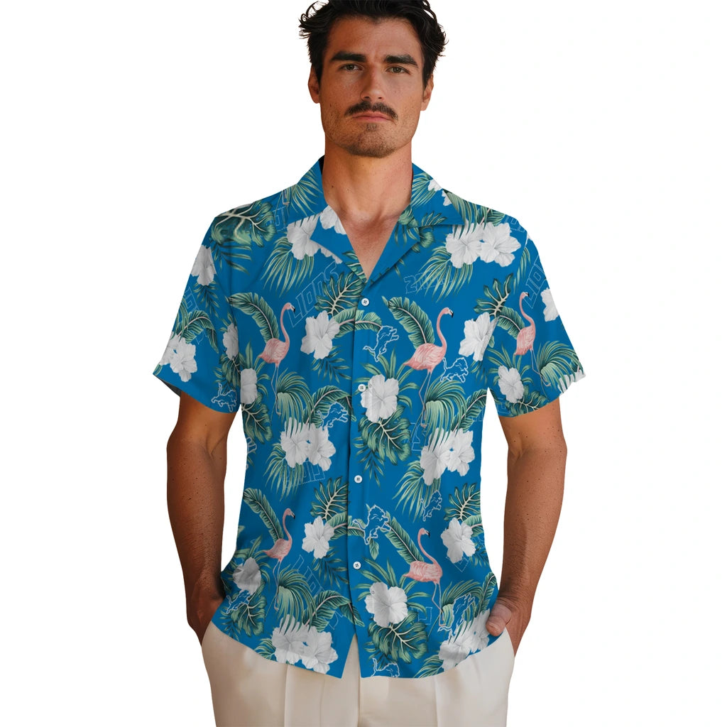 Detroit Lions Hawaiian Shirt - Flamingo and Hibiscus | Moonbestprint