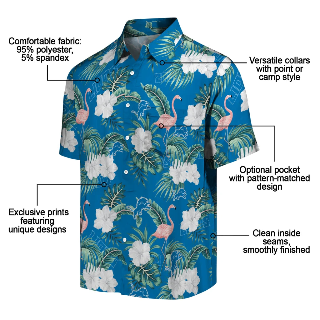 Detroit Lions Hawaiian Shirt - Flamingo and Hibiscus | Moonbestprint