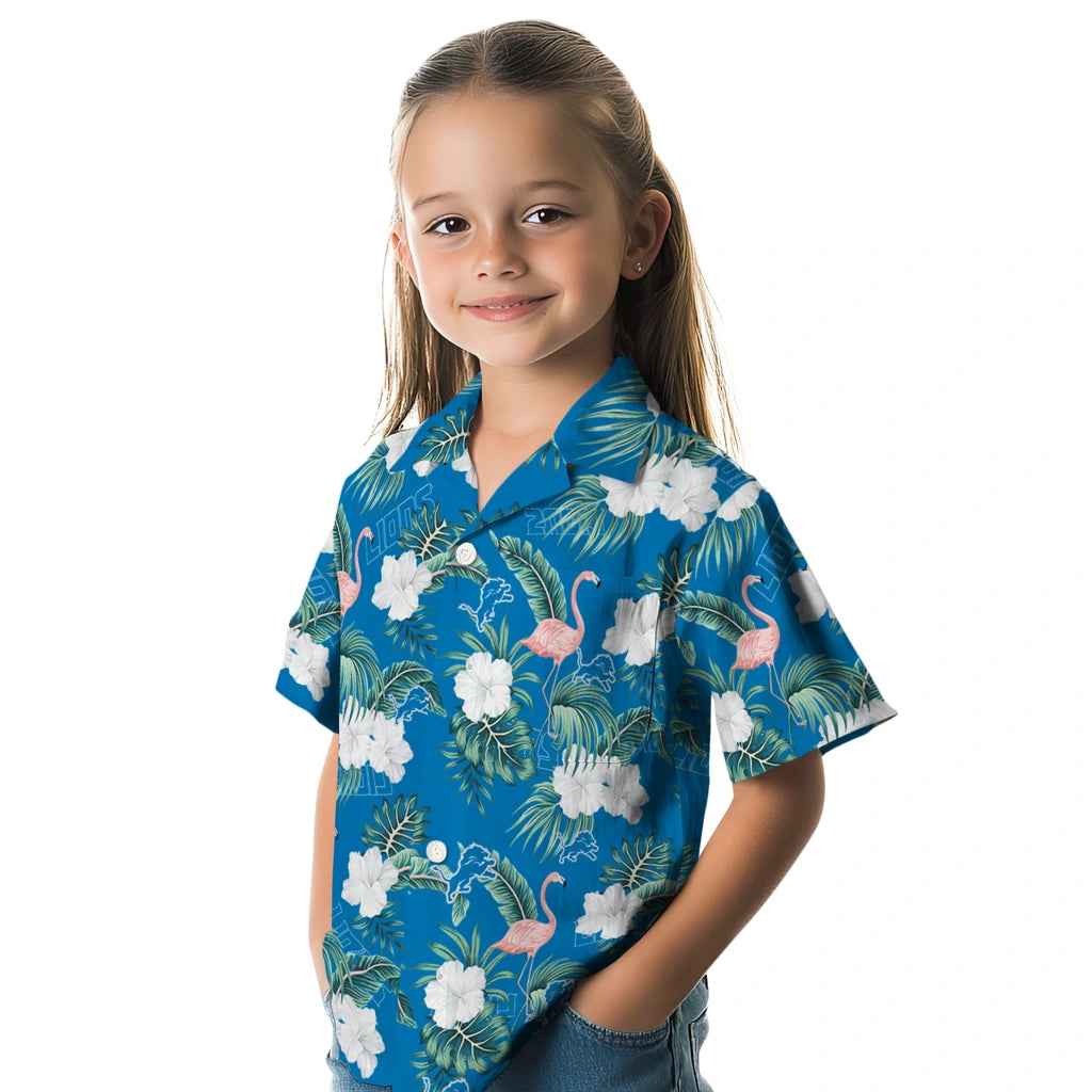 Detroit Lions Hawaiian Shirt - Flamingo and Hibiscus | Moonbestprint