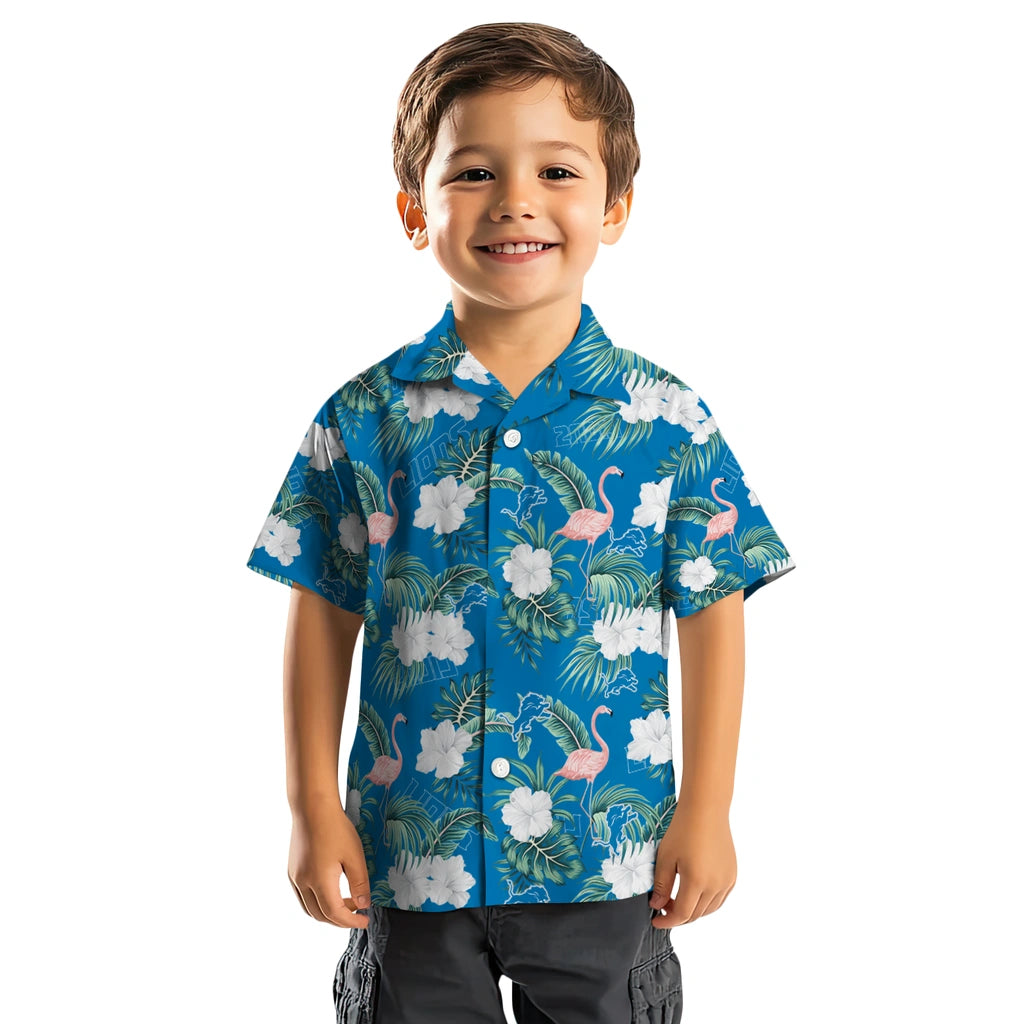 Detroit Lions Hawaiian Shirt - Flamingo and Hibiscus | Moonbestprint