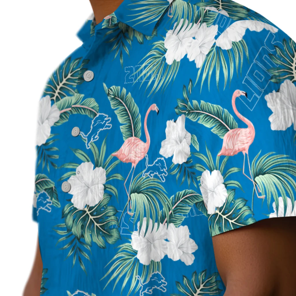 Detroit Lions Hawaiian Shirt - Flamingo and Hibiscus | Moonbestprint