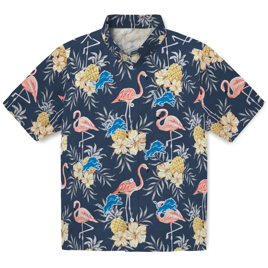 Detroit Lions Hawaiian Shirt - Flamingo Hibiscus | Moonbestprint