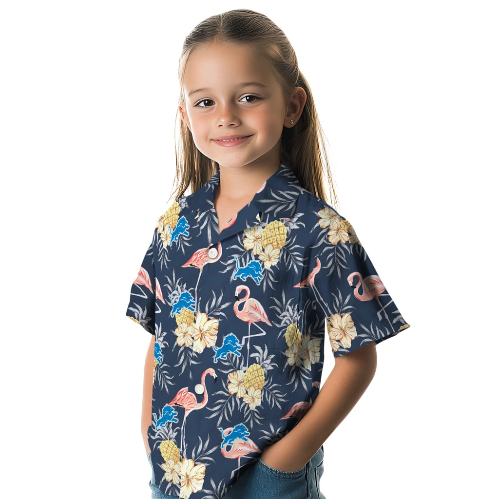 Detroit Lions Hawaiian Shirt - Flamingo Hibiscus | Moonbestprint