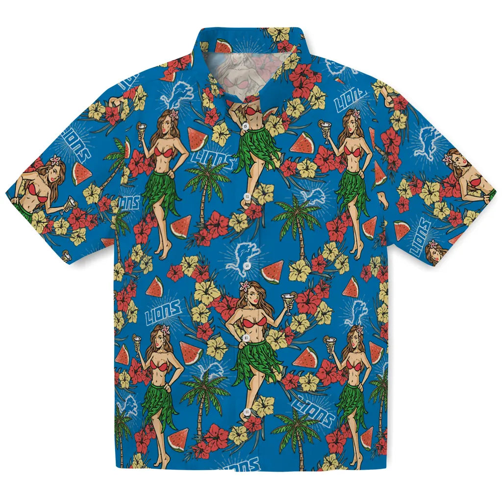 Detroit Lions Hawaiian Shirt - Hawaiian Girls Design | Moonbestprint