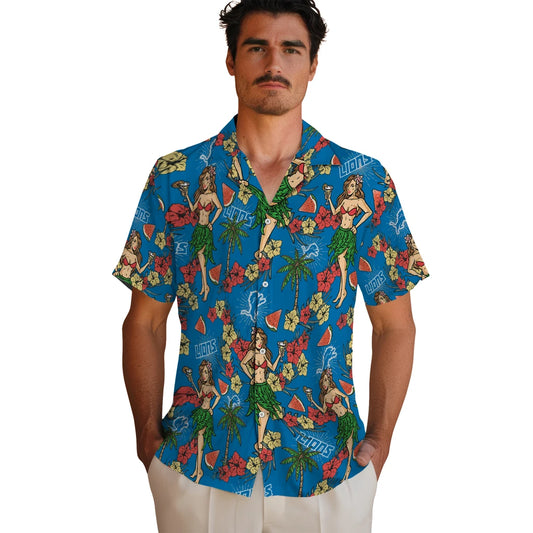 Detroit Lions Hawaiian Shirt - Hawaiian Girls Design | Moonbestprint