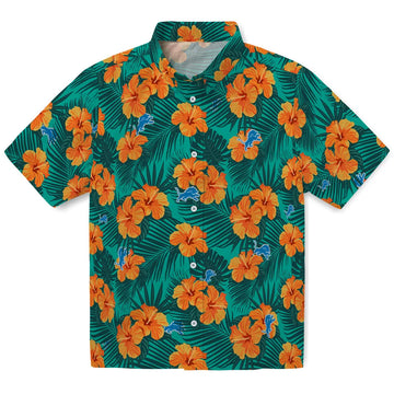 Detroit Lions Hawaiian Shirt - Hibiscus and Palm Leaves | Moonbestprint