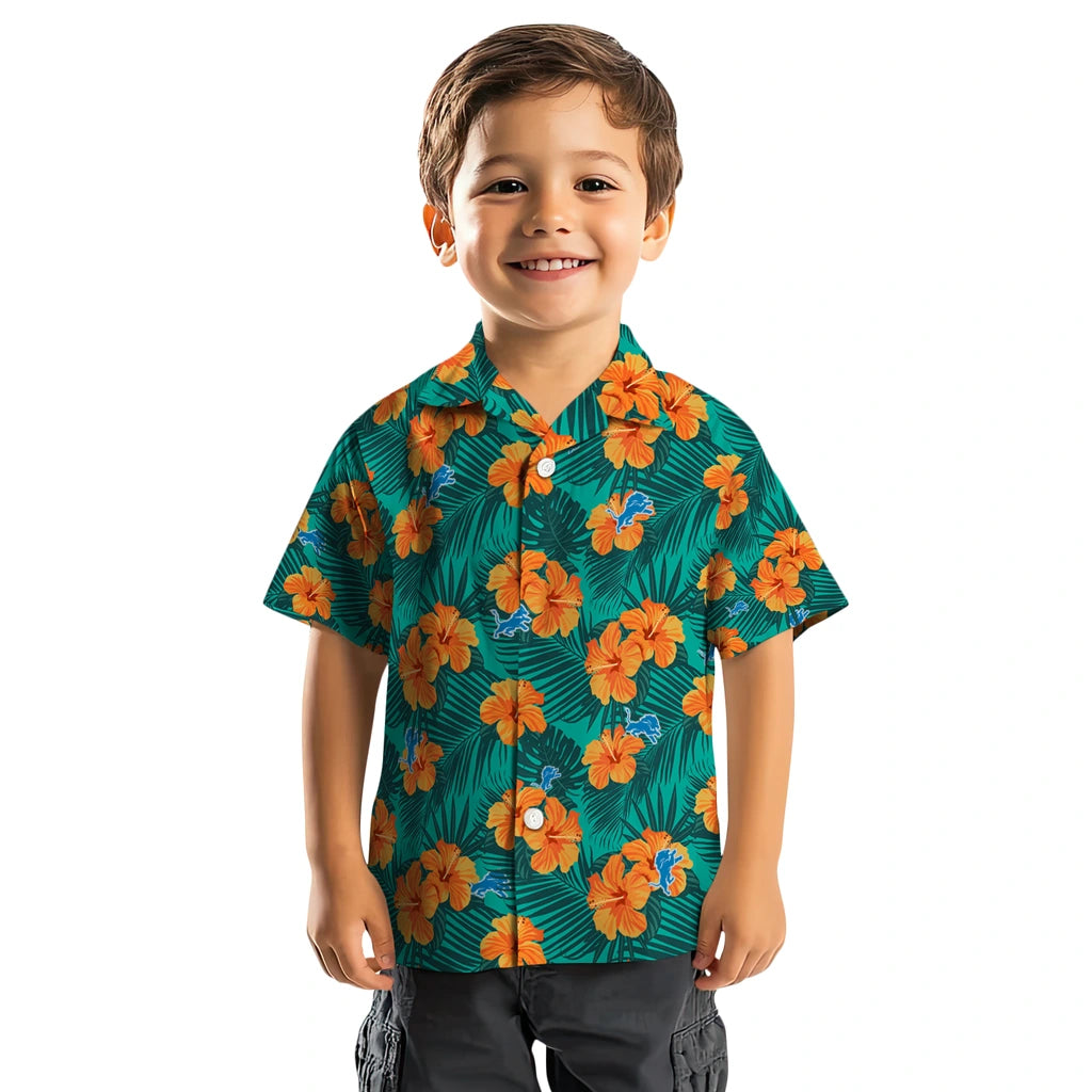 Detroit Lions Hawaiian Shirt - Hibiscus and Palm Leaves | Moonbestprint