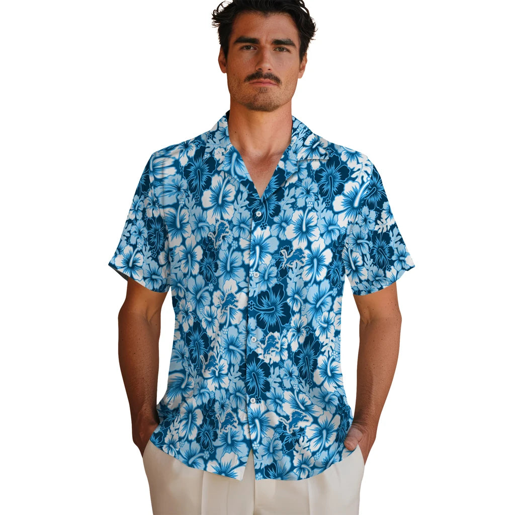 Detroit Lions Hawaiian Shirt - Hibiscus Blooms | Moonbestprint